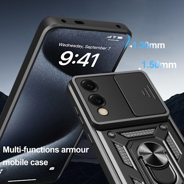 SKALO Samsung S25 Edge Armor Metallinen rengas -kamerasuojus Suojakuori - Musta Black