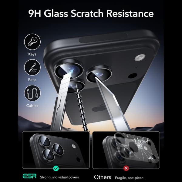 ESR Armorite Camera Protector Kamerabeskyttelse i Hærdet glas til iPhone 18 Pro Max - Sort Black