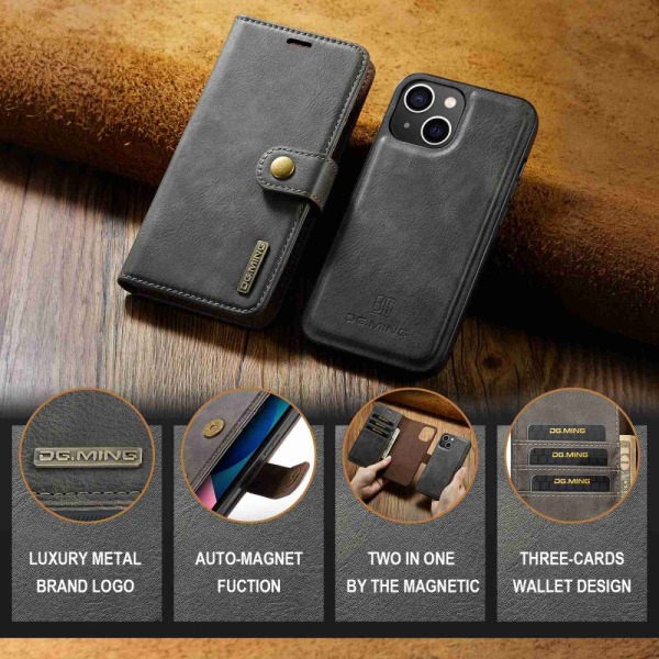 DG MING iPhone 15 2-in-1 magneetti lompakkokotelo - Harmaa Grey