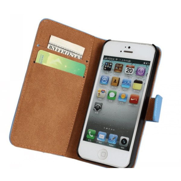 SKALO iPhone 5/5S/SE(1:a gen) Flip Cover m. Pung i Ægte Læder - Vælg farve White