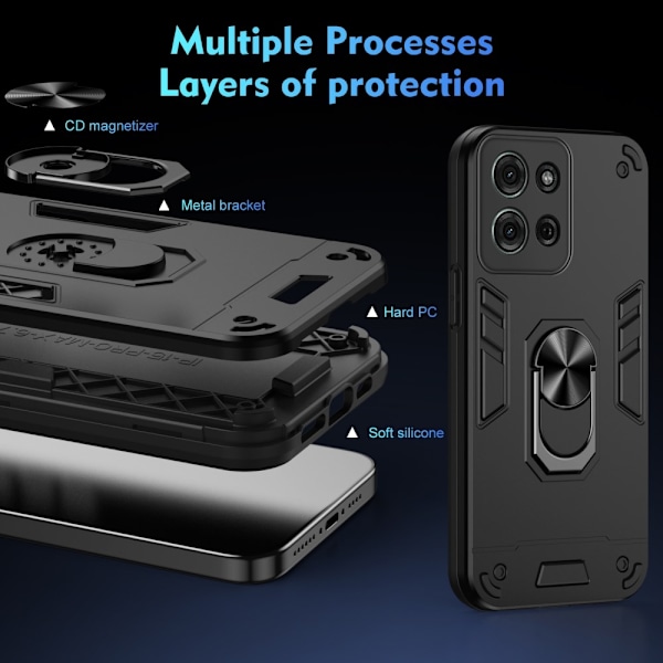 SKALO Motorola Moto G75 5G Armor Metallring Suojakuori - Musta Black