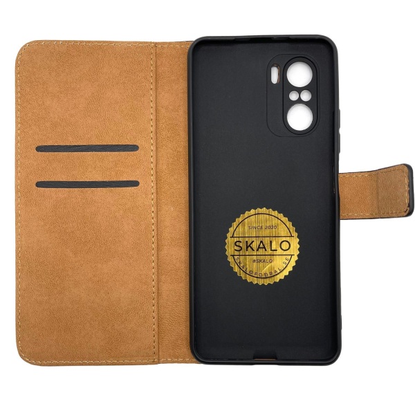 SKALO Xiaomi Poco F3 Flip Cover m. Pung i Ægte Læder - Vælg farve Black