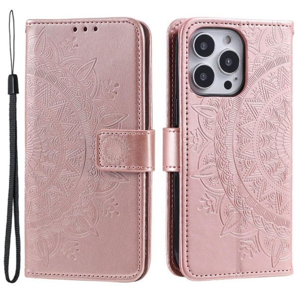 SKALO iPhone 15 Pro Mandala Flip Cover - Rosa guld Pink gold