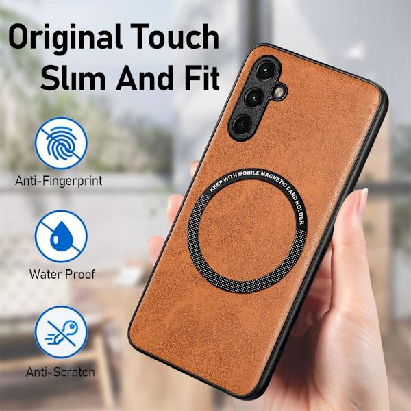 SKALO Samsung A14 4G/5G PU Nahka Hybrid Magnetic Ring Suojakuori - Ruskea Brown