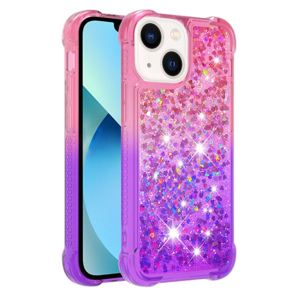 SKALO iPhone 15 Kvicksand Glitter Hjerter TPU Cover - Pink-Lilla Multicolor