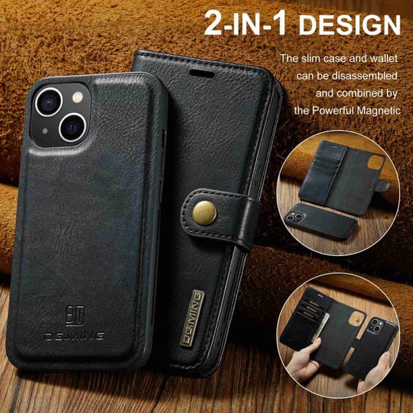 DG MING iPhone 14 Plus 2-i-1 Magnet Pungetui - Sort Black