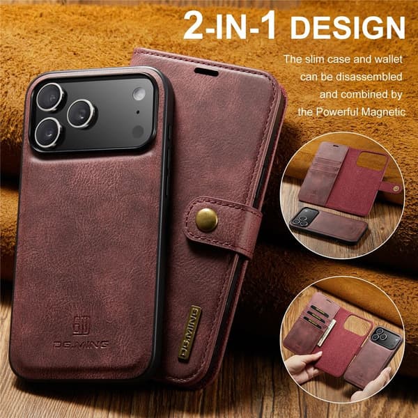 DG MING iPhone 17 Pro Max 2-i-1 Magnet Plånboksfodral - Röd Röd