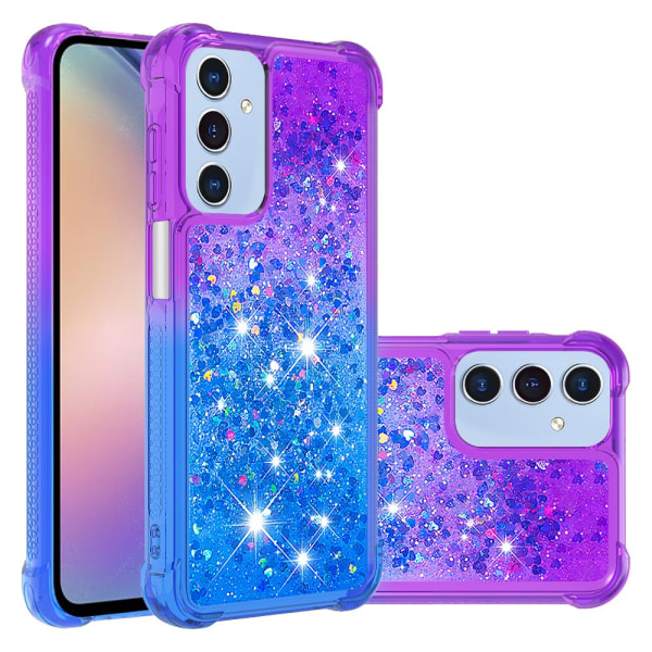 SKALO Samsung A15 5G Kvicksand Glitter Hjerter TPU Cover - Lilla Multicolor