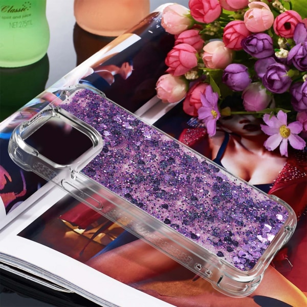 SKALO iPhone 15 Pro Kvicksand Glitter Hjerter TPU Cover - Lilla Purple