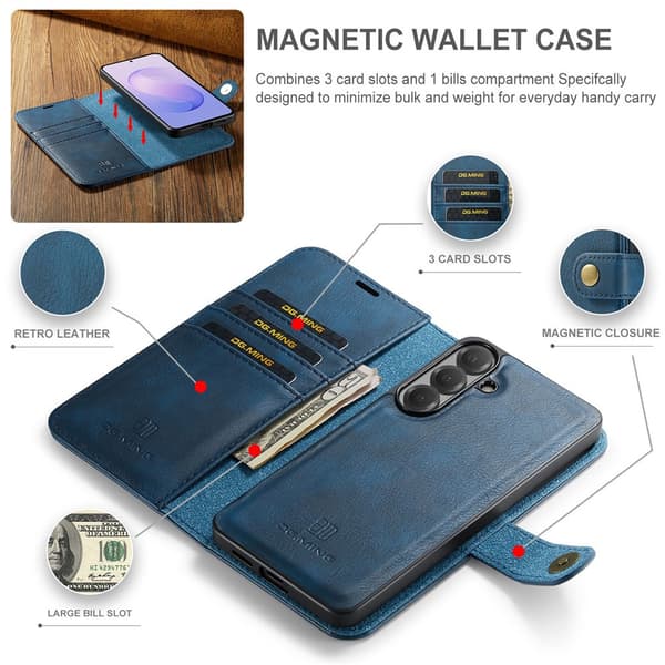 DG MING 2-i-1 Magnet Plånboksfodral för Samsung Galaxy S26 FE - Blå Blå