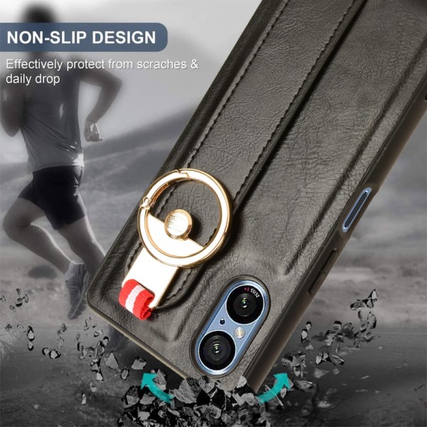 SKALO Sony Xperia 5 V PU-læderskal med håndrem - Sort Black