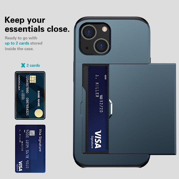 SKALO iPhone 15 Plus Armor Skal Korthållare - Blå Blå