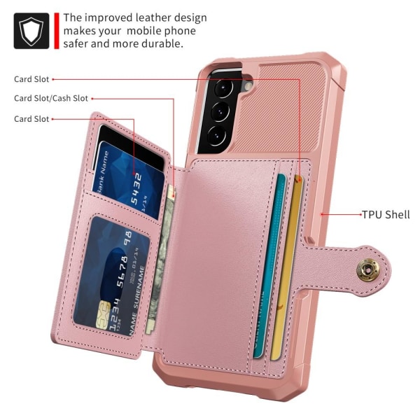 SKALO Samsung S22 Iskunkestävä kansi lompakolla - vaaleanpunainen Pink