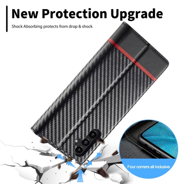 SKALO Samsung A15 5G LC.IMEEKE Carbon Fiber Pungetui i PU-læder - Sort Black