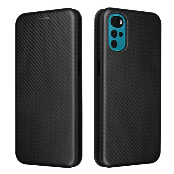 SKALO Motorola Moto G22 Carbon Fiber Lompakkokotelo - Musta Black