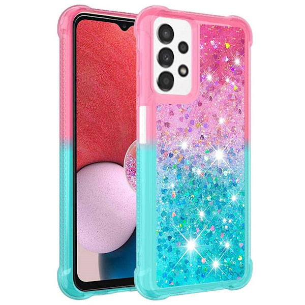 SKALO Samsung A13 4G Kvicksand Glitter Hjärtan TPU-skal - Rosa-Turkos multifärg