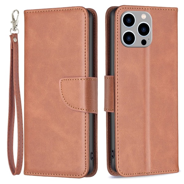 SKALO iPhone 15 Pro Max Flip Cover m. pung i PU-læder - Brun Brown