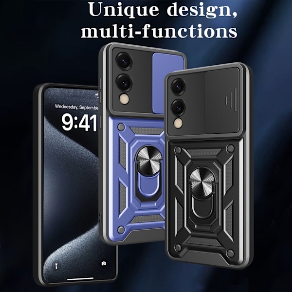 SKALO Samsung S25 Edge Armor Metallinen rengas -kamerasuojus Suojakuori - Musta Black