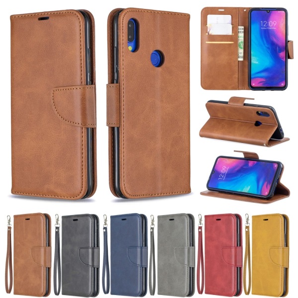 SKALO Xiaomi Redmi Note 7 Flip Cover m. pung i PU-læder - Brun Brown