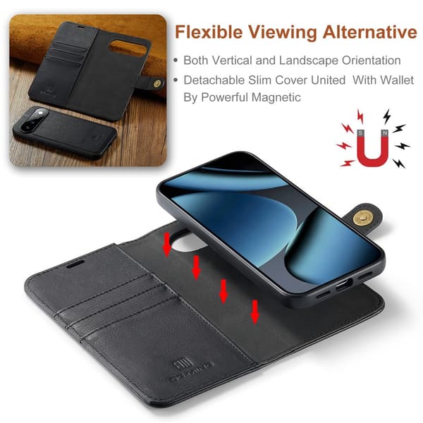 DG MING 2-i-1 Magnet Flip Cover til Google Pixel 11 - Sort Black
