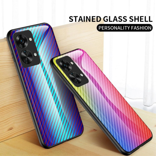 SKALO OnePlus Nord 2T 5G Carbon Fiber Härdat Glas TPU-skal - Svart Svart