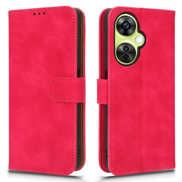SKALO OnePlus Nord CE 3 Lite 5G Matt PU-Läder Plånboksfodral - Cerise Cerise
