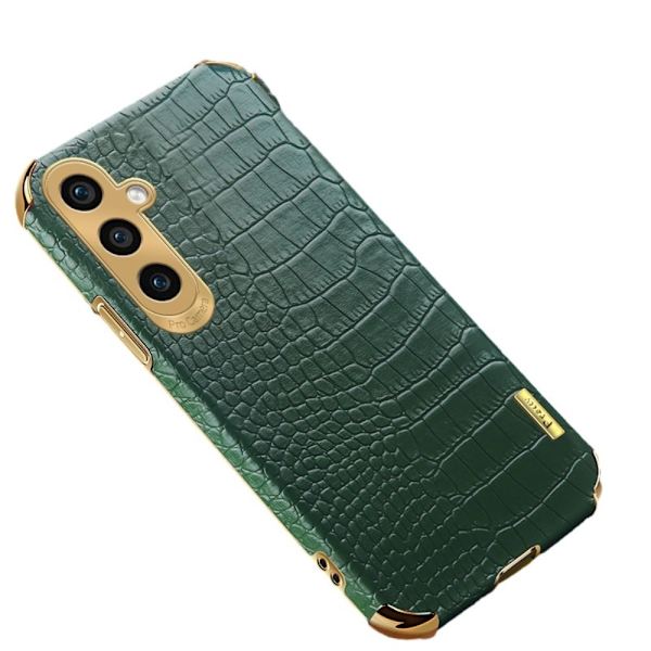 SKALO Samsung A35 5G Krokodil Guldkant Skal - Grön Grön
