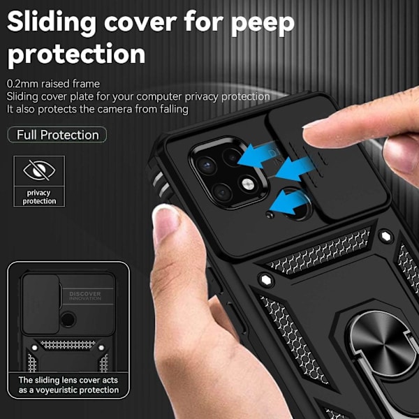 SKALO Xiaomi Redmi 10C Armor Hybrid Metal Ring Camera Slider - Sort Black