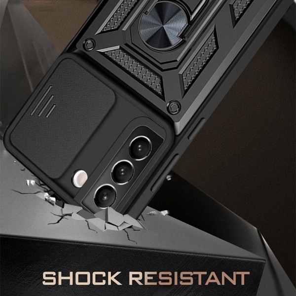 SKALO Samsung S22 Armor Hybrid Metallring Kameraslider - Svart Svart