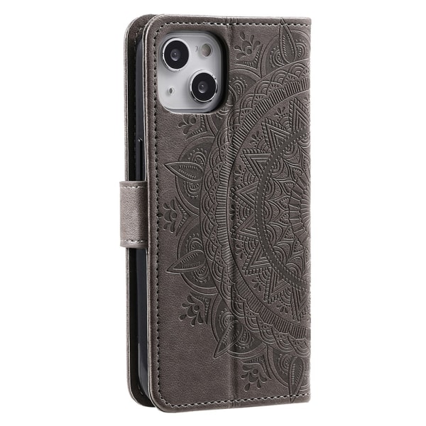 SKALO iPhone 15 Mandala Flip Cover - Grå Grey