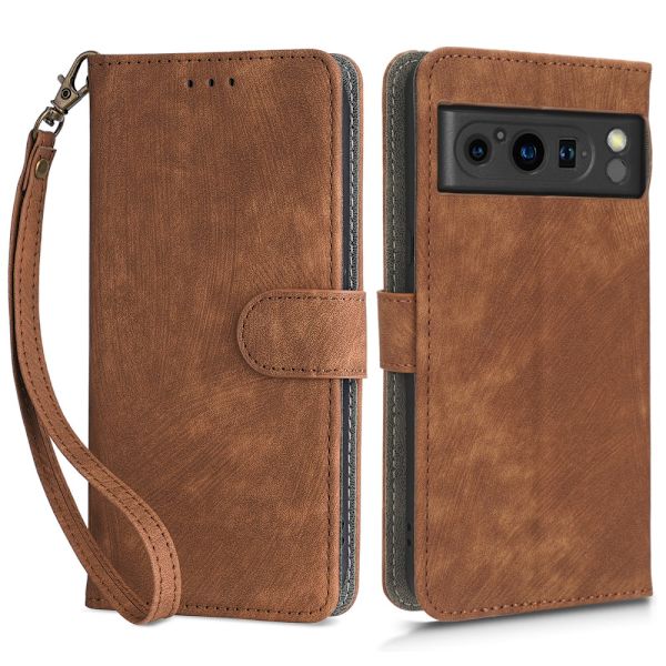 SKALO Google Pixel 8 Pro Flip Cover m. pung i PU-læder - Brun Brown