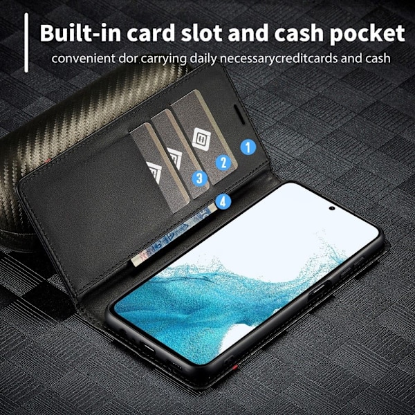 SKALO Samsung S25+ LC.IMEEKE Carbon Fiber Lompakkokotelo - Musta Black