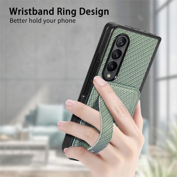 SKALO Samsung Z Fold5 Carbon Fiber Skal med Korthållare / Handta Svart