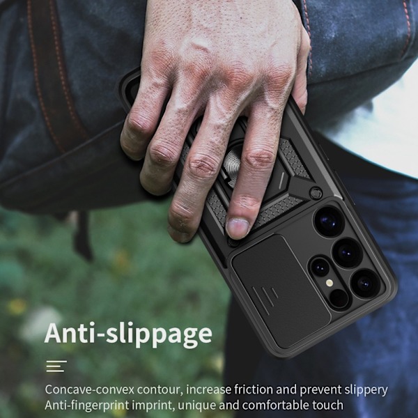 SKALO Samsung S25 Ultra Armor Metallring Kameraslider Skal - Svart Svart