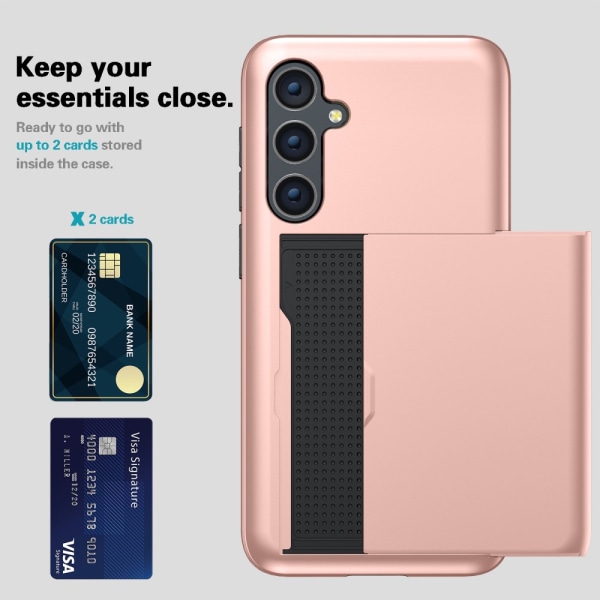 SKALO Samsung S23 FE Armor Suojakuori korttikotelo - Ruusukulta Pink gold