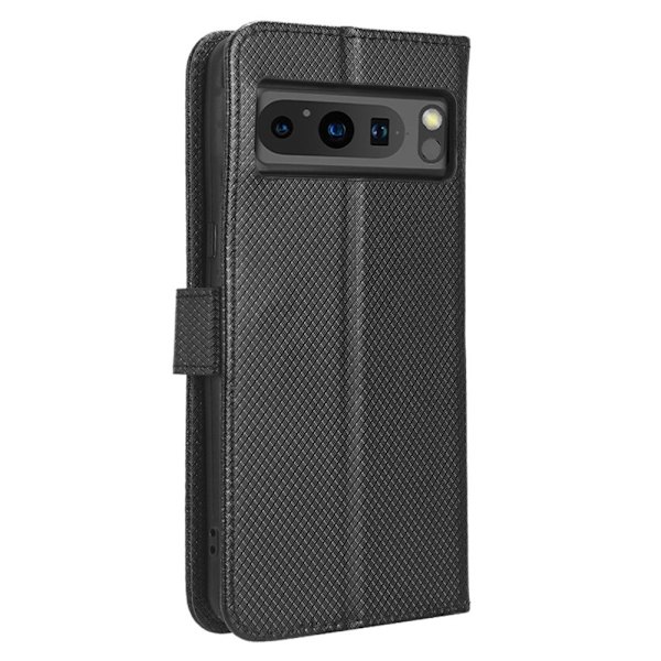 SKALO Google Pixel 8 Pro Premium Mini Rhombus Wallet Flip Cover - Sort Black