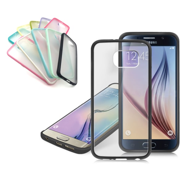 Frosted Transparent cover med farvet ramme Samsung S6 - flere farver Black
