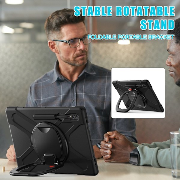 SKALO Samsung Tab S9 Ultra Extra Shockproof Armor 360 Kahva/Tripod Suojakuori - Musta Black