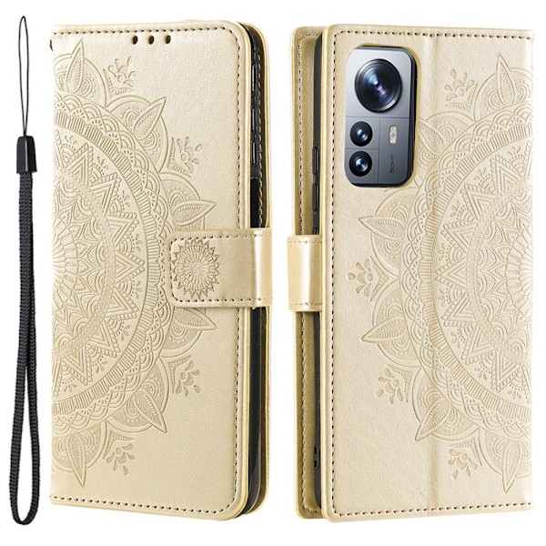 SKALO Xiaomi 12 Pro Mandala Flip Cover - Guld Gold