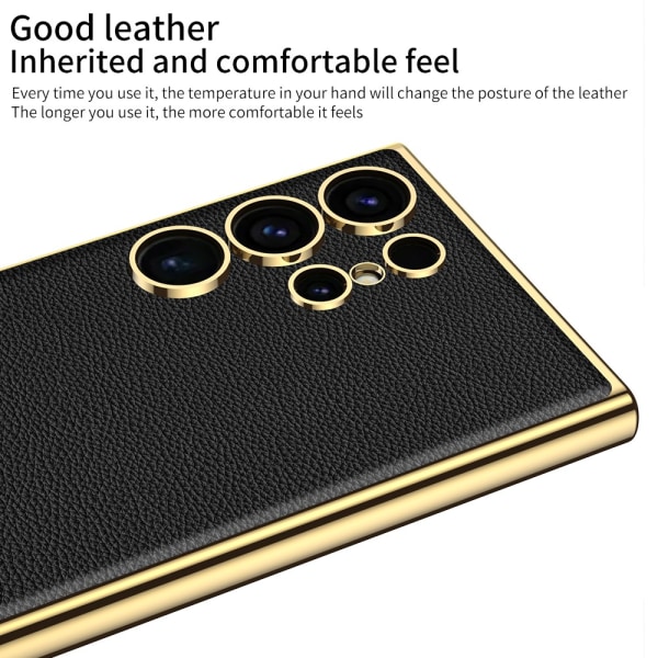 SKALO Samsung S24 Ultra PU-læder Gold Edge Cover - Sort Black