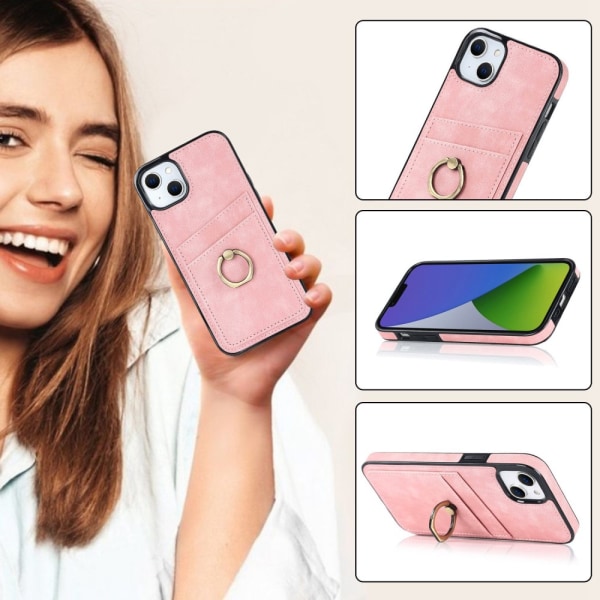 SKALO iPhone 14 Plus PU-læder kortholder Ring - Pink Pink