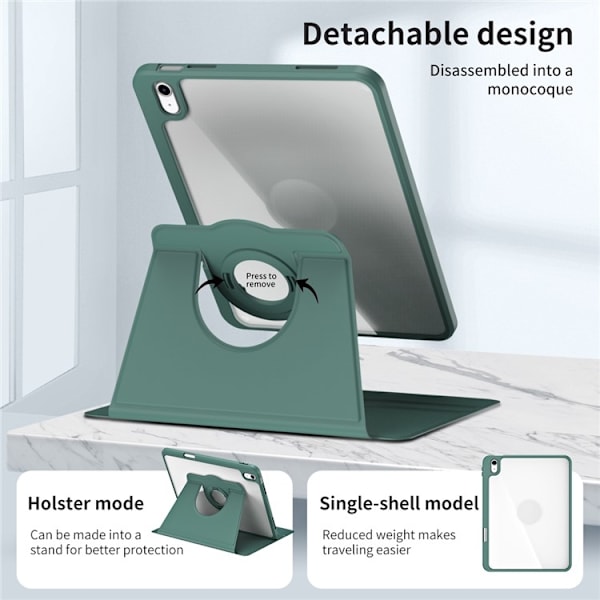SKALO iPad 11" (2025) PU-Läder Rotary Kickstand Detachable 2 i 1 Fodral - Grön Grön