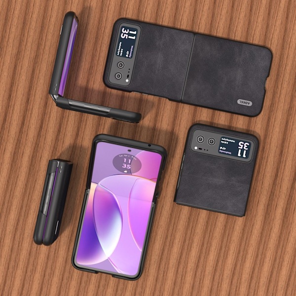 SKALO Motorola Razr 40 5G ABEEL PU-Läder Fold Skal - Svart Svart