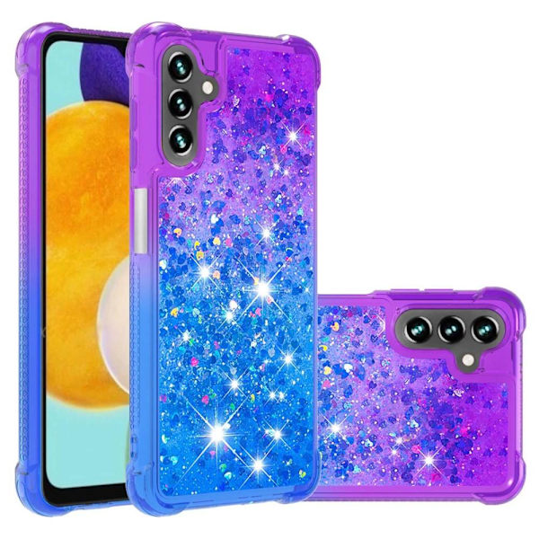 SKALO Samsung A04s 4G Juoksuhiekka Glitter Sydämet TPU kuori - Violetti-Sininen Multicolor