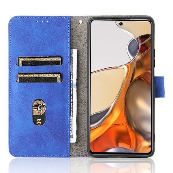 SKALO Xiaomi 11T/11T Pro Matt PU-Läder Plånboksfodral - Blå Blå