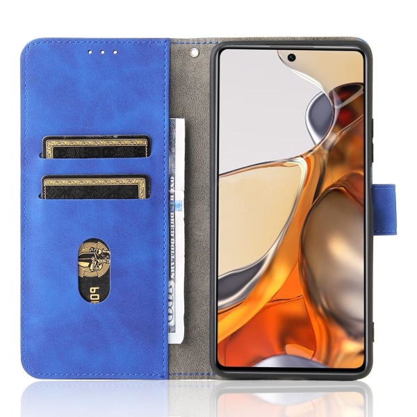 SKALO Xiaomi 11T/11T Pro Matt PU-Läder Plånboksfodral - Blå Blue