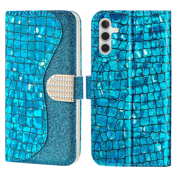 SKALO Samsung A54 5G Glitter design Pungetui - Blå Blue