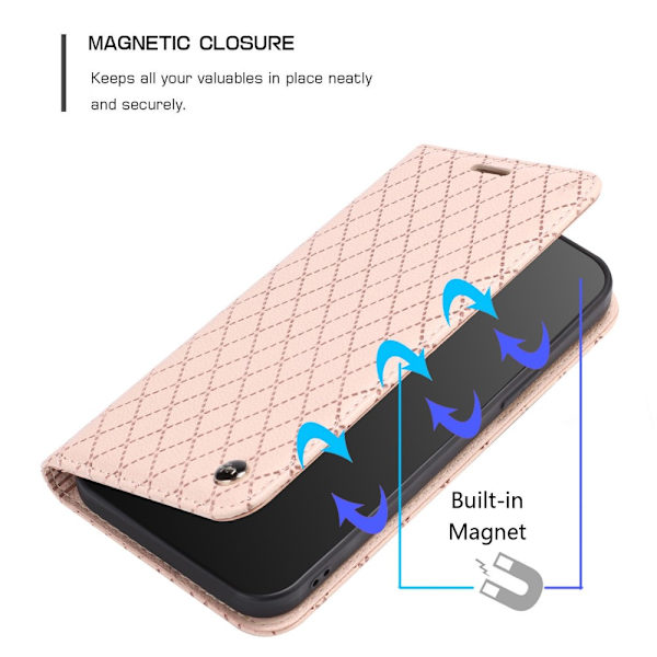 SKALO Xiaomi Redmi 10C Rhombus Litchi Lompakkokotelo - Ruusukulta Pink gold