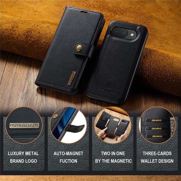 DG MING 2-i-1 Magnet Flip Cover til Google Pixel 10a - Sort Black