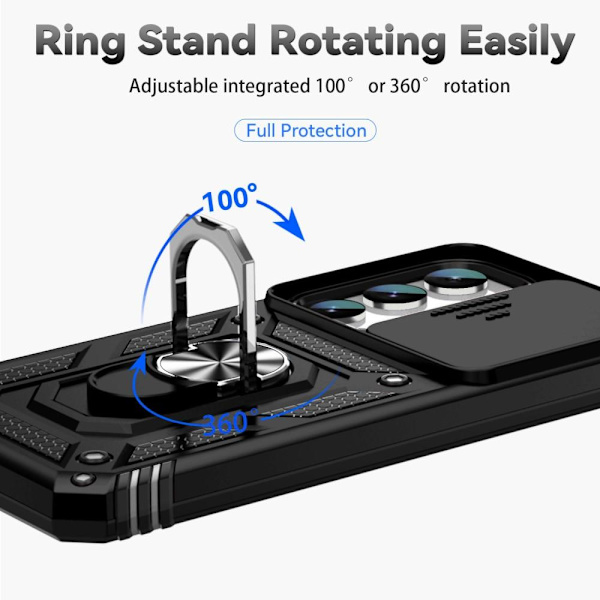 SKALO Samsung S23 Armor Hybrid Metal Ring Camera Slider - Sort Black